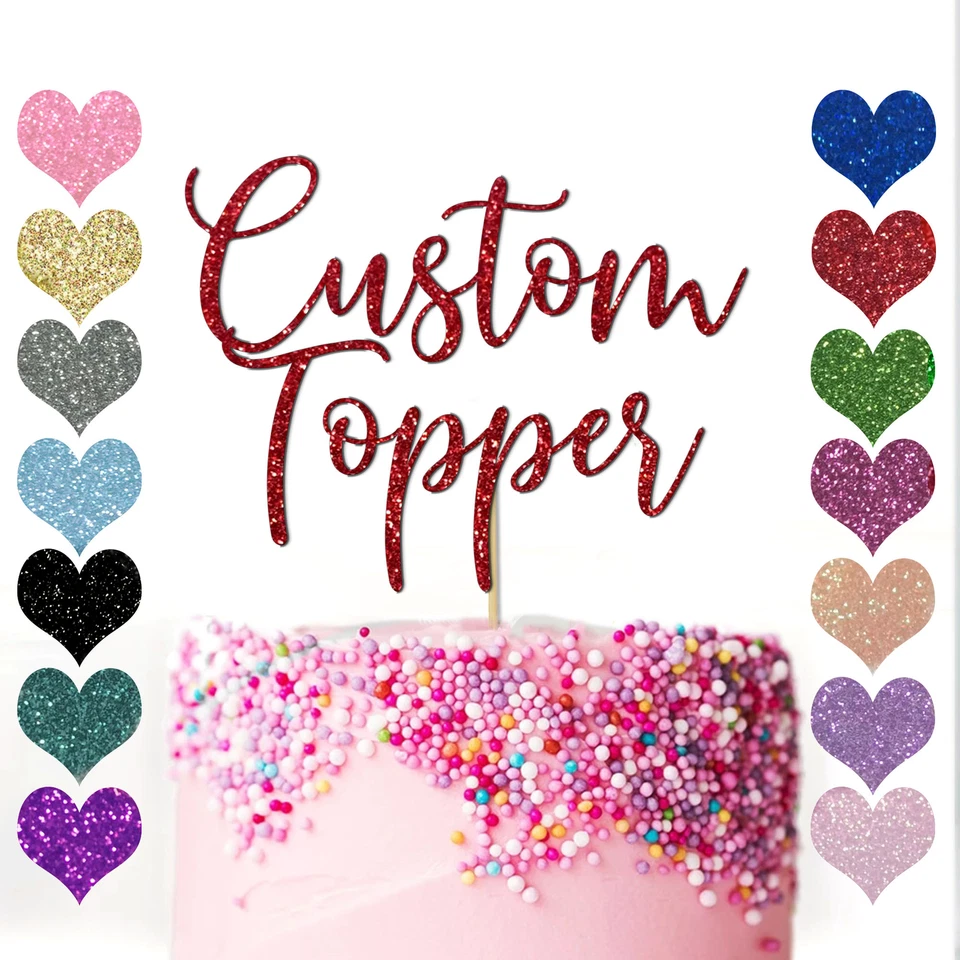 I-CONNECT Custom Cake Topper Glitter Any Word Name Personalised Customised Gold birthday