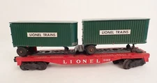 Vintage Lionel O GAUGE Flatcar #3460 Red w/2 Green Piggyback Trailers