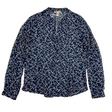 Banana Republic Sz PS Petites Small Navy Sheer Chiffon Anchor Blouse Nautical