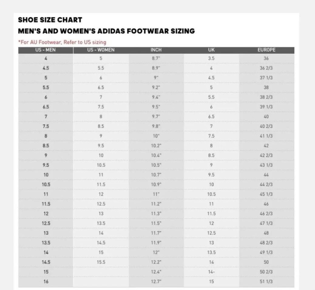 Adidas yung 1 size best sale chart