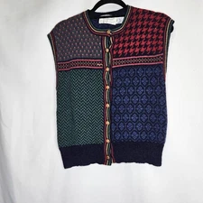 Vtg Susan Bristol Knit Wool Sweater Vest 1987 Components Faire Isle Women  L