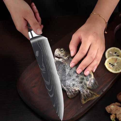 10PCS Kitchen Knife Set Japanese Damascus pattern Chef Knives Cleaver Santoku - Picture 9 of 47
