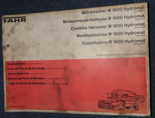Fahr Mähdrescher M 1600 Hydromat Ersatzteilliste - Bild 1 von 1