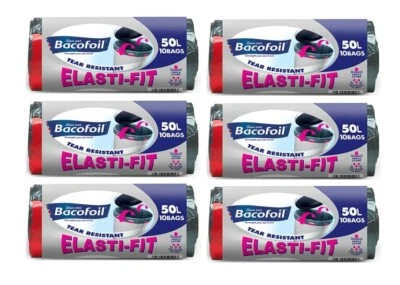 Bacofoil Elasti-Fit 50L Kitchen Bin Liners - Tear Resistant Strong Bags