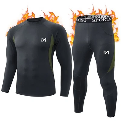 MEETHOO Long Johns Thermal Underwear for Men Base Layer Set Fleece Lined Black