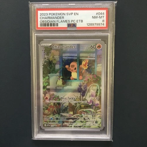 2023 POKEMON OBSIDIAN FLAMES POKEMON CENTER ETB PROMO SVP #044 CHARMANDER PSA 8