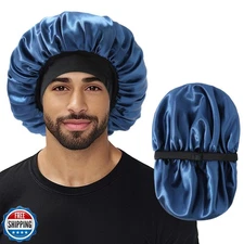 Bonnet for Men, Double Layer Hair Bonnet for Sleeping, Adjustable Balck Bonne