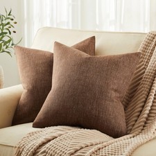ZeeMart Rustic Cotton Linen Throw Pillow Covers Set of 2, 18x18 Inch Brown, F...