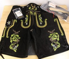 BAVARIA TRACHTEN Lederhosen with Suspenders Men Short Black Royal Size 32