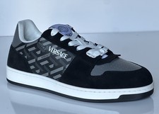 Versace Greca Men  s Leather Black/Charcoal Sneakers 11.5 US 44.5 1013377 NIB
