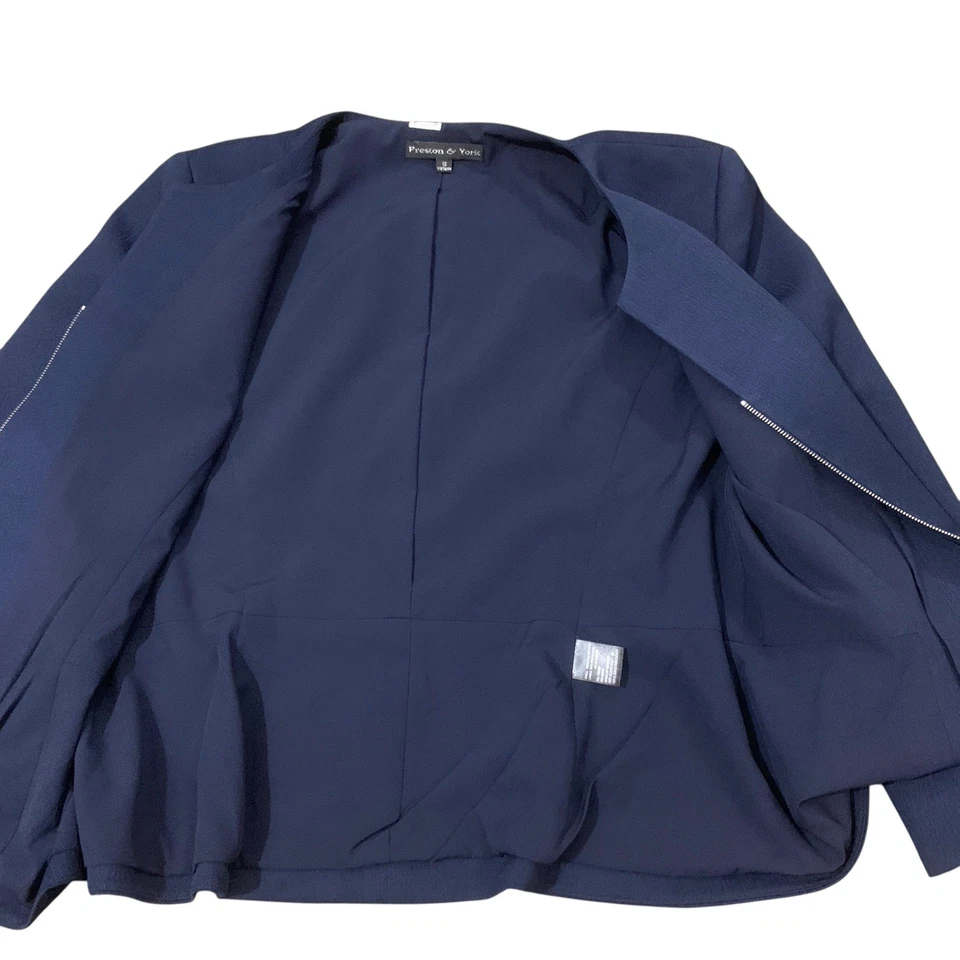 Preston & York 2 Piece Skirt Suit Set Womans 12 Navy Blue Zip Jacket Skirt sz 10 - Image 4 of 4