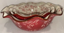 Temp-Tations Tara Red Floral Lace Bakeware Mixing Bowls 1 2 3.5 QT Nesting Set 3