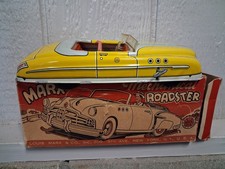 Vtg MARX TOYS Wind Up Tin Toy Roadster Car w/Original Box Works Good Made in USA