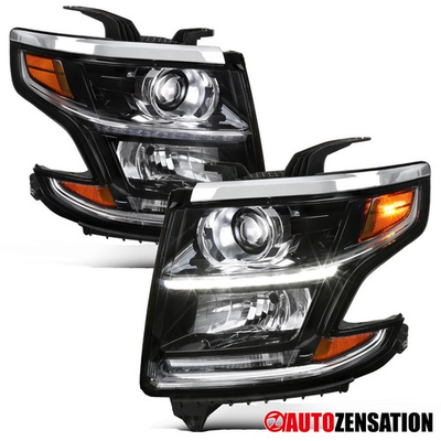 #ad #ad Fit 2015 2020 Tahoe Suburban Black LED Strip Projector Headlights LeftRight $208.99