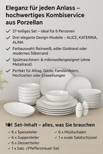 Kochmann 27-teiliger Porzellan Tafelservice Weiß für 6 Personen Geschirr Set