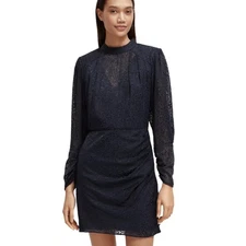 Scotch & Soda Black Burnout Velvet Mock Neck Mini Dress Open Back NEW! MSRP $218