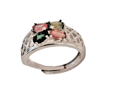 925 sterling silver ring multi-colored tourmalines adjustable ring