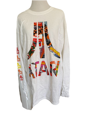 New Official Atari White Long Sleeve T-Shirt Retro Gaming Logos Size Large