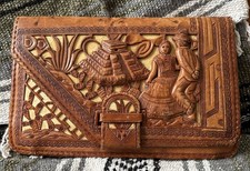 VTG Handcrafted Hand Tooled Leather Clutch Portfolio Davalos Made in Mexico