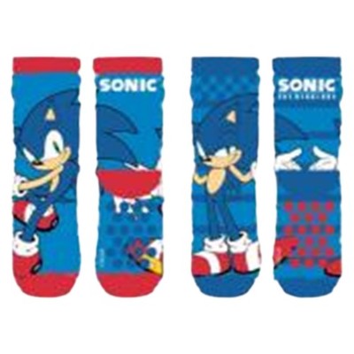 Sonic Fluffy Kids Socks 2 Pack with Anti Slip Soles