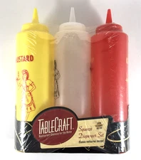 TableCraft Squeeze Dispenser Set 3pc Ketchup Mustard Retro 50's Diner Nostalgia