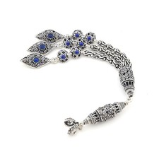 Big Sapphire gemstone inlay metal tassel 925 silver Prayer Beads Misbaha 710650
