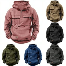 Mens&Cargo Combat Hoodie Long Sleeve Half Zip Sport Army Tactical Sweatshirt Top