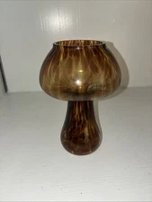 Mushroom Tortoise Shell Art Glass Vase Woodsy Whimsical Cottagecore Boho  7"