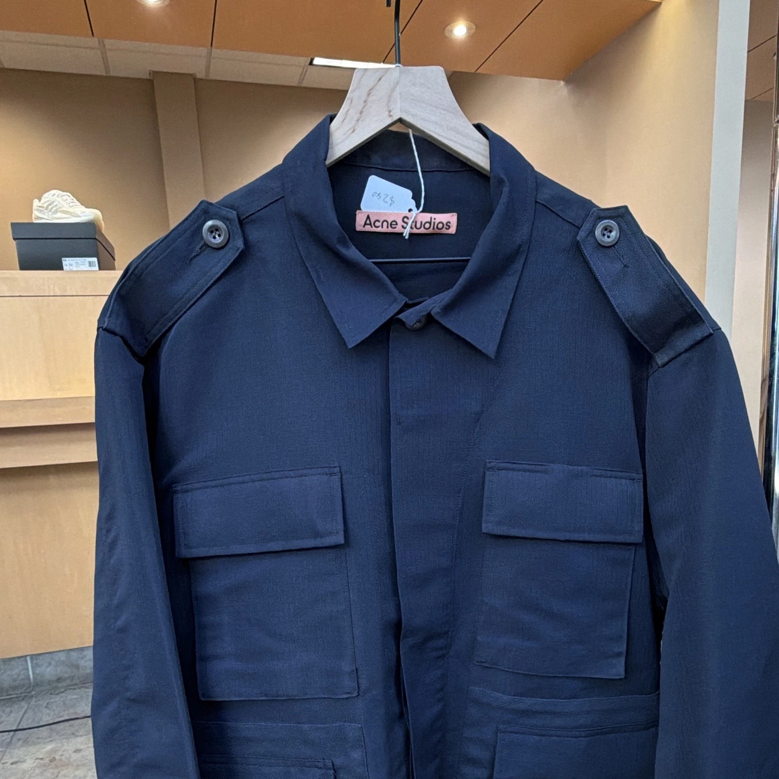 Acne Studios Navy Ripstop Military Jacket Button Front Pockets Men's 46 - product detail image 2