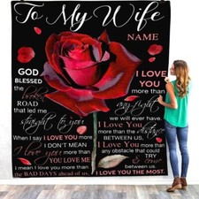Custom To My Wife Valentine Blanket, Personalized Rose Blanket, Gift for Her