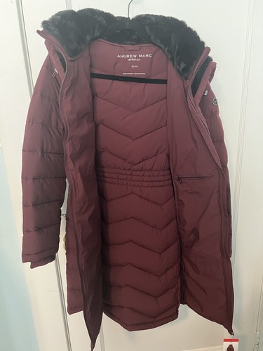 Andrew Marc Women Oxblood Red Hooded Jacket Quilted Puffer Jacket Coat Medium - Picture 5 of 7