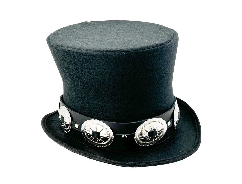 DISFRAZ DE GUITARRA ROCK STAR SLASH SOMBRERO DE COPA CONCHO ACERO GNR BANDA DE CUERO HECHO EN EE. UU. Foto 4 de 4