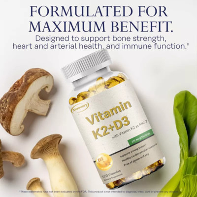 Vitamin K2+D3 5000IU 120 Kapseln Herz, Knochen, Zahngesundheit, Immununterstützung