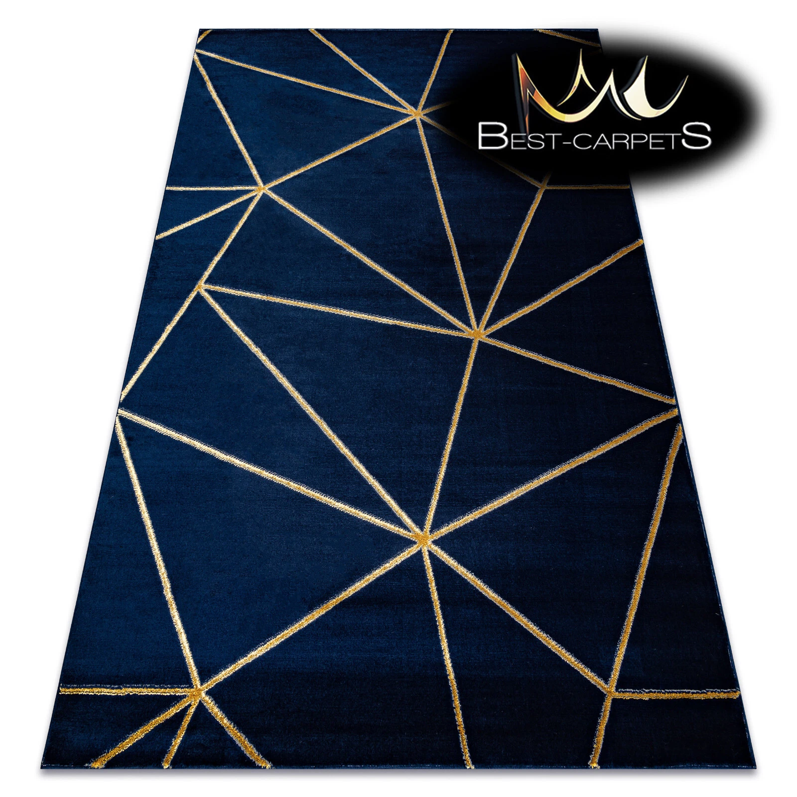 Exclusive Modern Rug "EMERALD" glamour geometric lines NAVY GOLD High Quality