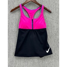 Nike Womens Tankini Small Pink Black Sleeveless Swim Move To Zero 1/4 Zip NWT