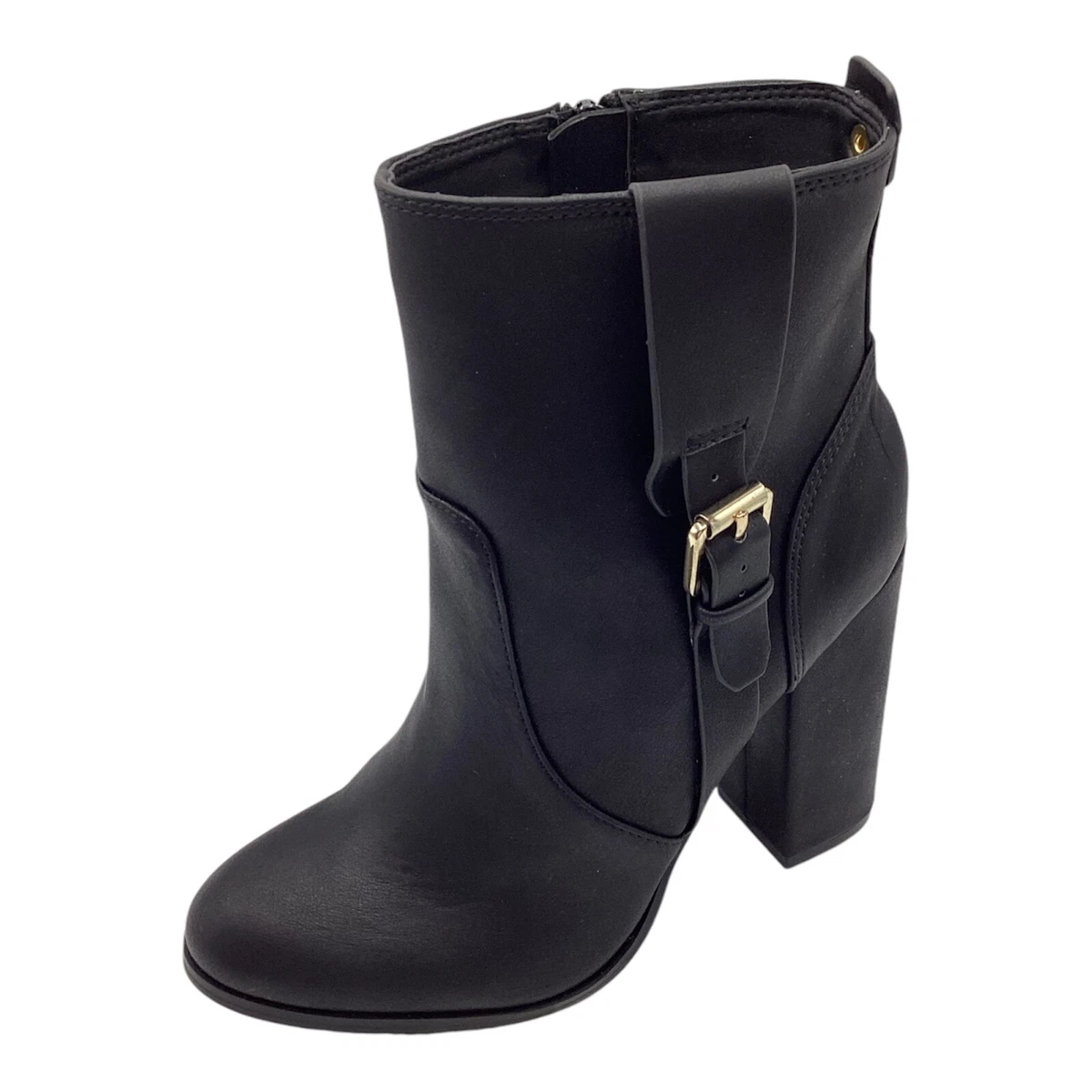 Anne Michelle Mujer Botines UK 4 Negro Imitación Cuero Bloque Hebilla Correa