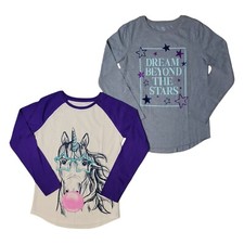 Member's Mark Girls 2 Pack Long SleeveGraphic Tee-Dream/Stars-Large 10/12 -NWT