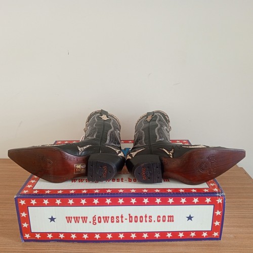 GO WEST BOOTS RIPORTO BLACK WITH PYTHON STITCHING SIZE 5 - Picture 12 of 20