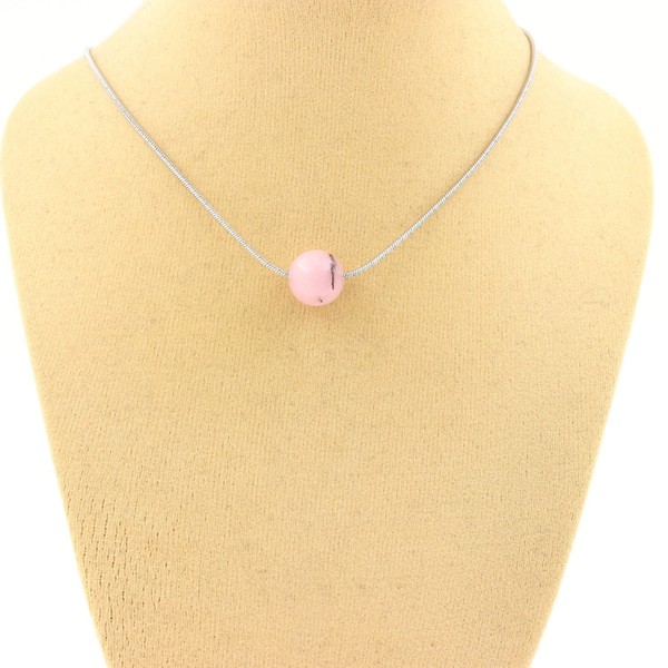 Steine Und MinéRaux. Halskette 1 Perle Opal Rosa 8 Mm. Kette Stahl Edelstahl-image