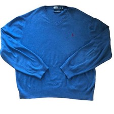 Polo Ralph Lauren 100 Pima Cotton Pullover Sweater Blue Size XL Red Pony Logo