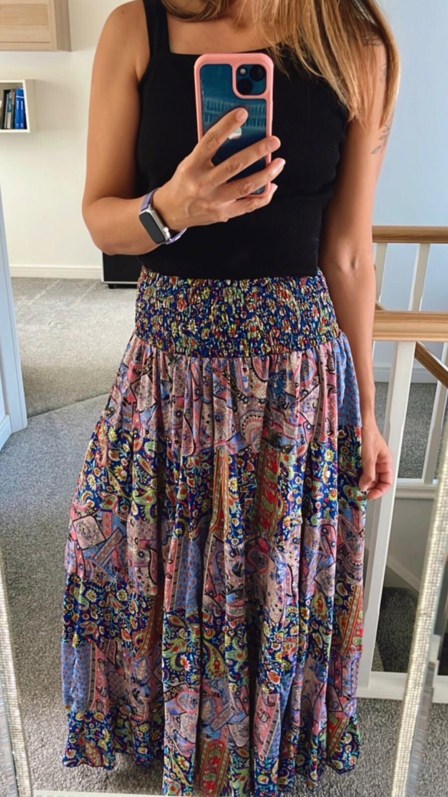 Maxi Falda Boho Multicolor | Cintura Elástica, Talla Única, Ropa de Festival y Verano