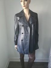 Escada Sport Women's Blue Leather Pea Coat Trench Jacket Size 36