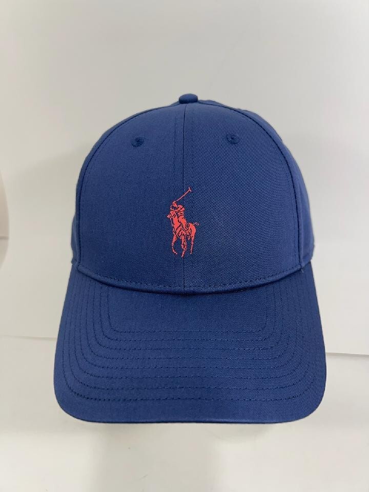 Polo Ralph Lauren piccolo pony rosso cinturino regolabile cappello blu taglia unica nuovo...