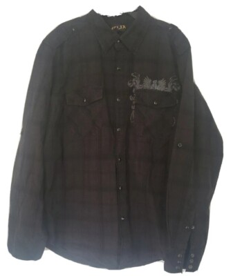 Helix Shirt Black Cotton Long Sleeve Pearl Snap Up Graphic Print Mens Large
