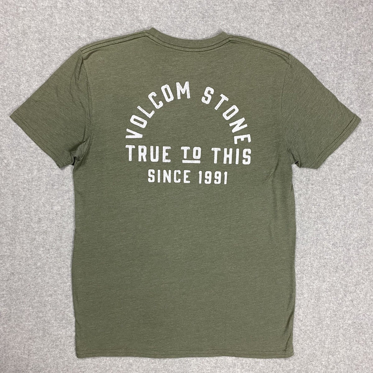 T-shirt Volcom Homme Vert Pierre – Taille M, Manches Courtes, Graphique, état Très Bon