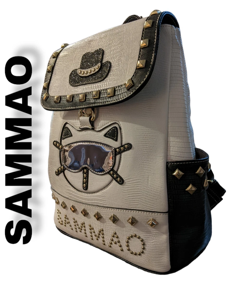 SAMMAO CAT Designer Inspired Leather Black White Stud Kitty Cat