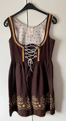 Damen Trachten Dirndl ärmellos Braun Stickerei Baumwolle Gr. 46 v. Rose Dirndl - Bild 1 von 2