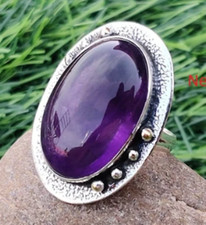 Amethyst Ring Solid 925 Sterling Silver Oval Gemstone Handmade Pretty Ring MK 