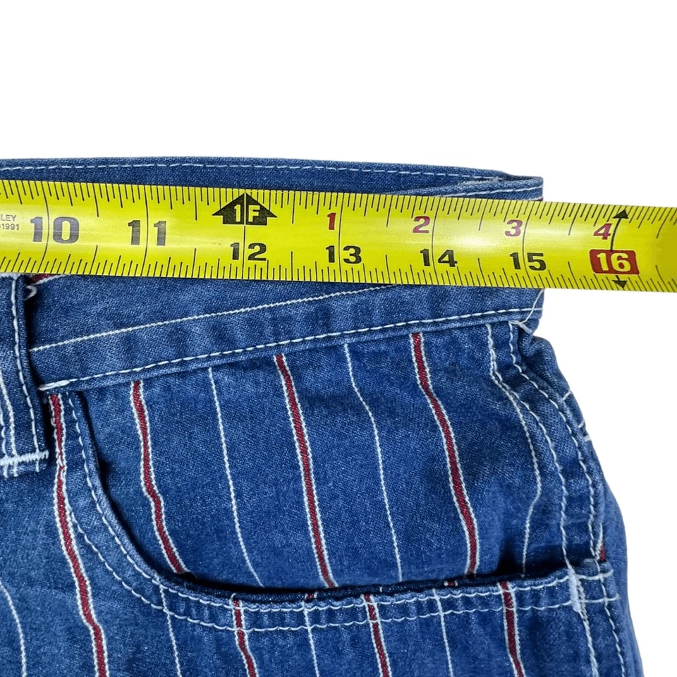 Pantalones Cortos De Colección Bill Blass Jean Para Mujer 12 Azul con Rayas Rojas Algodón Pantalones Cortos Foto 3 de 4