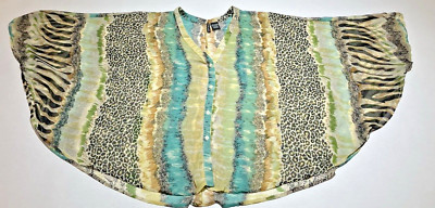 Fire los angeles sheer batwing button down small sheer cheetah teal safari